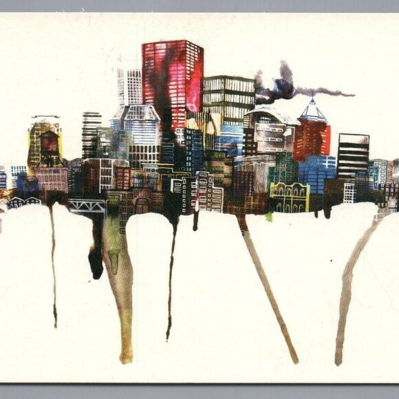Portland Skyline Postcard Unposted PC Skyline Big Pink Artistic Ursula Barton - Picture 1 of 2